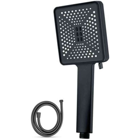 Pommeau de douche massant,6Différents modes de pulvérisation1.5Tuyau flexible de la taille d'un grain de riz, chromé (noir). (1/5)
