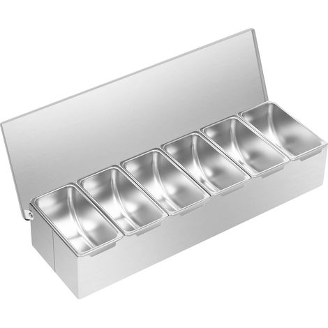Dispenser per condimenti, acciaio inox, organizzazione a 6 scomparti, argento (1/2)