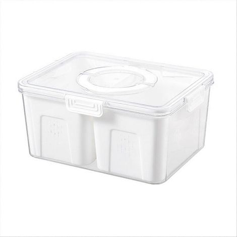 Organisieren Sie Ihre Lebensmittel mit diesem stapelbaren weißen Kühlschrank-Organizer-Behälter, der ideal ist, um den Platz im Kühlschrank optimal zu nutzen und Ihre Vorräte ordentlich zu verstauen. (1/5)