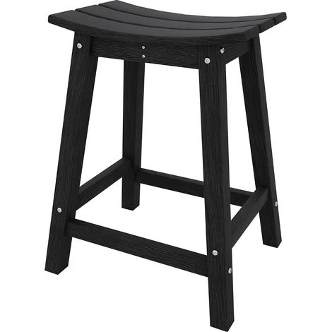 Tabouret de bar extérieur sans dossier HDPE 59 cm siège selle repose-pieds résistant intempéries noir (1/5)