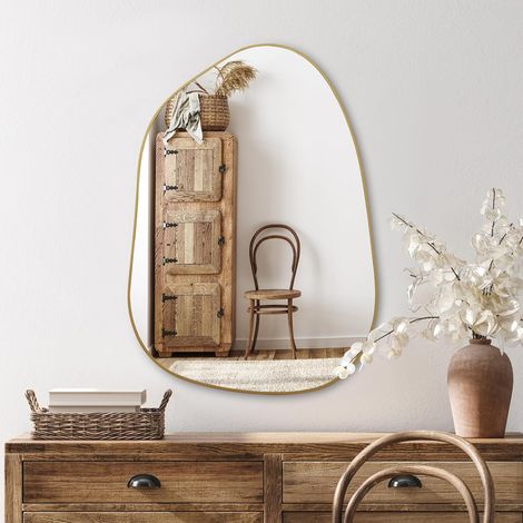 Miroir mural irrégulier asymétrique, miroir doré 68,6 x 48,3 cm pour salle de bain, chambre à coucher, salon, entrée, décoration murale moderne, miroir mural (doré, 68,6 x 48,3 cm) (1/5)