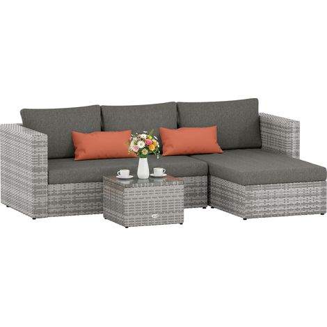 Grey 3-Piece PE Woven Resin Sofa Set with Cushions (1/5)