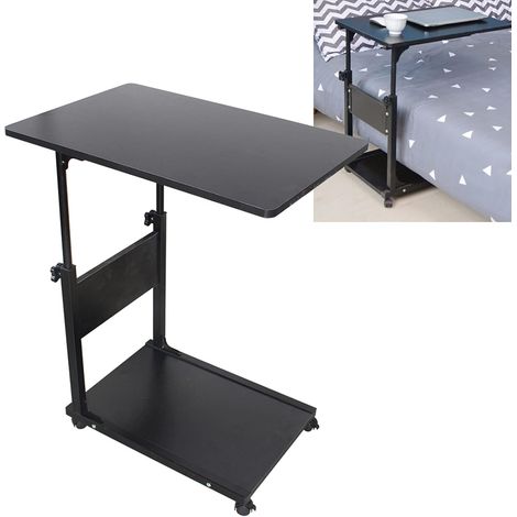 Table d'appoint 6.5 kg, réglable en hauteur, table basse portable sur roulettes, table de chevet, table pour ordinateur portable, 50 x 35 x (55 80) cm (Noir) (1/5)
