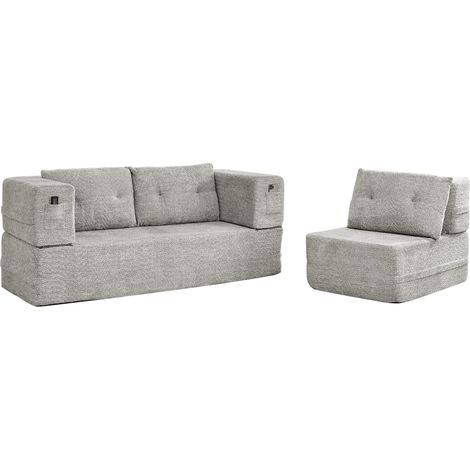 Canapé nuage modulaire avec fauteuil, canapé convertible pliable sans montage, lit d’appoint et canapé de sol, avec poches latérales à l’avant des accoudoirs pour téléphone portable et télécommande, g (1/5)