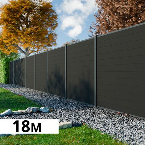 Kit Clôture Bois Composite Anthracite 18x1,8m RIO - Poteaux en Aluminium Gris - Brise Vue - Palissade (1/5)
