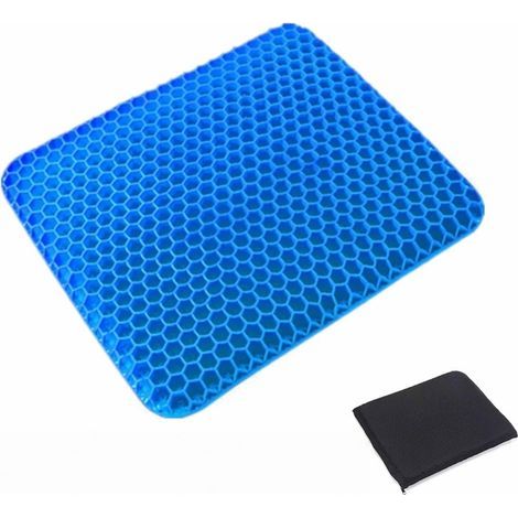 Coussin de Siège en Gel, Coussin de Gel Respirant avec Housse Antidérapant pour Voiture/Bureau/Fauteuil Roulant-bleu (1/4)