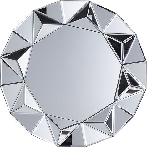 Espejo de pared redondo plateado 70 cm marco geométrico acabado brillante Habay