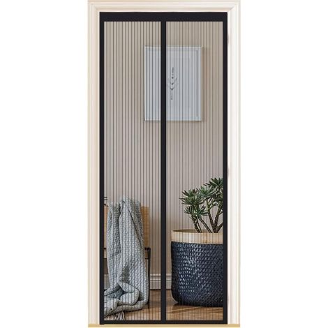 Moustiquaire Porte Fenetre Magnétique 135x170 cm, Différentes Tailles, Puissants Aimants, Fermeture Automatique, de Porte Rideau Couloirs Patio Sans Perçage, Rayures Noires (1/5)