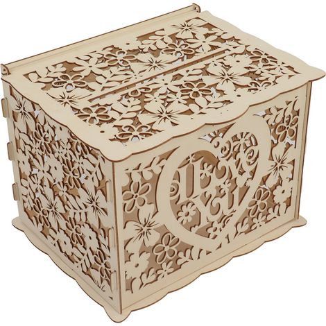 Boîte Cadeau en Bois pour Mariage - Coffret à Argent ou Carte Vœux - Décoration de Salle - Montage Facile - Grand Modèle JM01192
