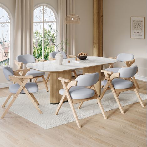Silla de comedor plegable 64,5x67,5x76 cm de madera y lino gris FloraGrace (1/5)