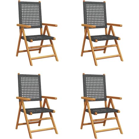 vidaXL Sillas plegables reclinables, 4 unidades, poliratán negro y madera maciza. (1/2)