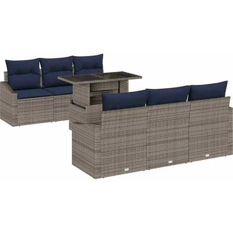 Set Divano da Giardino con cuscino 7 pcs Grigio polyrattan vidaXL