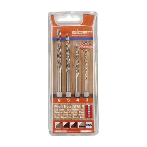 Alpen 603002100 Kit punte a spirale da legno 4 parti 3 mm, 4 mm, 5 mm, 6 mm 1/4 (6.3 mm) 1 KIT (1/2)