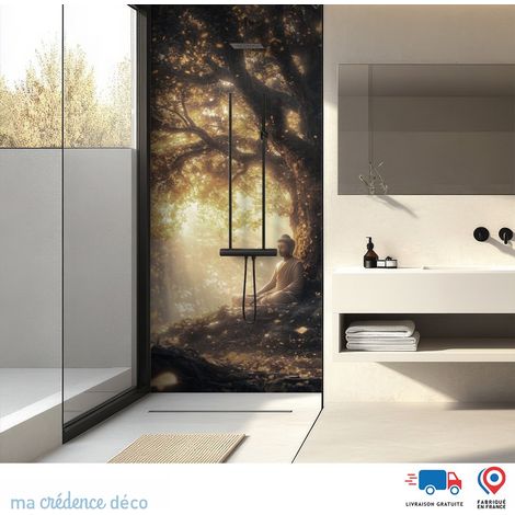 Panneau de douche : Bouddha sous un arbre - Couleur jaune souffre - Alu composite - 100 - 245 (1/4)