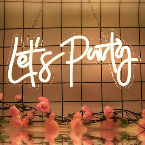 Enseigne LED Let's Party - 1 Unité - Acrylique et Silicone - Lumière Décorative USB - Fête et Mariage - Multicolore (1/5)