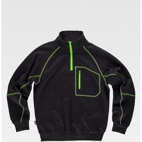 Sudadera cuello alto con media cremallera color negro contra el frío WORKTEAM C9800  M - Negro+Verde A.V. (1/2)