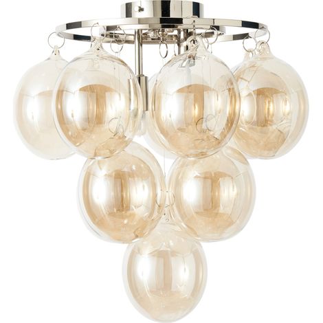 Visconte Maiori Ceiling Light Small Flush with Champagne Shades - Nickel (1/5)