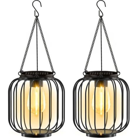 Lanterne Solaire - Lampadaire Extérieur Métal - Étanche IP44 - Pour Terrasse Jardin Allée - Lot de 2 (1/5)