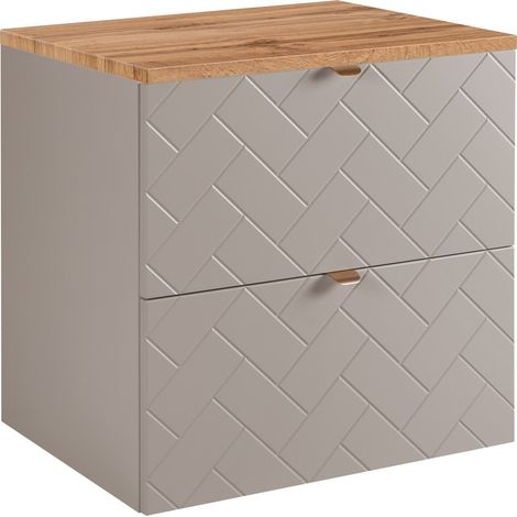 Furnidea - Meuble sous vasque MADIS CACHEMIRE 60 cm avec le plan CHÊNE - 2 tiroirs, façades motif chevron, design moderne (1/5)