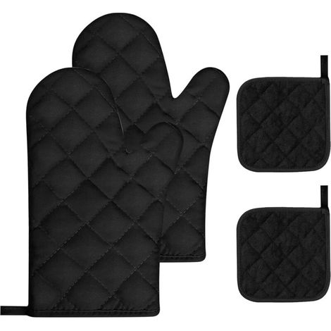 Gants de Four Lot de 4 Gants de Cuisine et Maniques Résistants à la Chaleur et Antidérapants pour Cuisine, Pâtisserie, Barbecue (1/5)