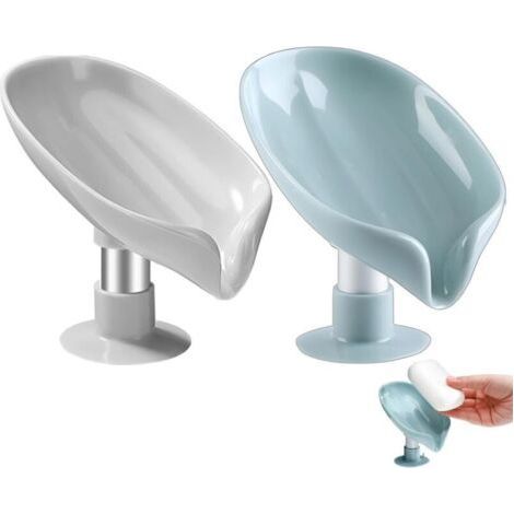 Leaf Shape Soap Dish for Bathroom, Set of 2 Shower Soap Dish with Drain Holes and Holder, Soap Dish with Drain Board (1/4)