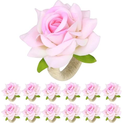 Rond Serviette Rose 12 Pièces Rond de Serviette de Table Fleurs, pour Le Banquet de Mariage décoration de dîner de Pâques de Noël (1/4)