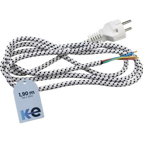 1 Câble électrique pour Fer à Vapeur, 1,90m, Nylon tressé, Prise Type F, Repassage domestique