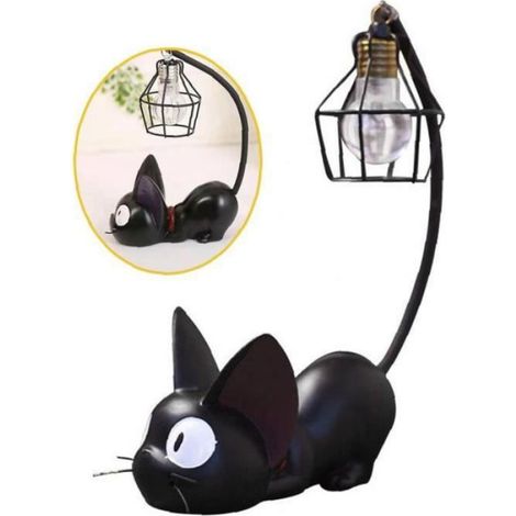 Lampe Veilleuse Chat - Résine Et Fer - Pour Chambre À Coucher Et Salon - 18x13x8 cm - Alimentation Par 3 Piles AG3 (1/4)