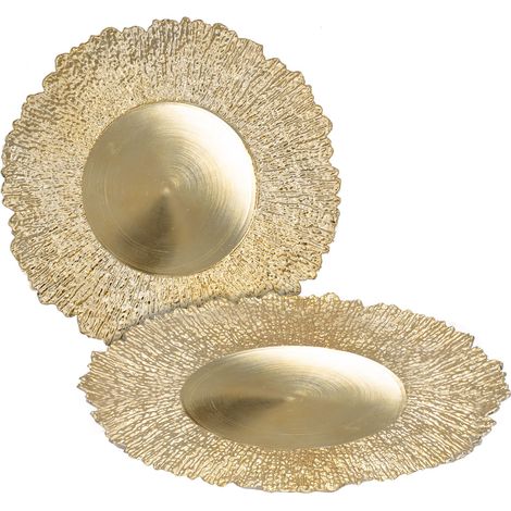 Kunststoff Teller gold 33 cm - 2er Set - Deko Kerzenteller Geschenk Tablett rund