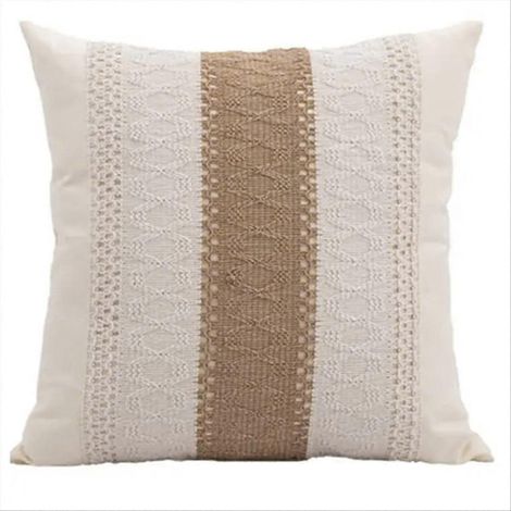 Housses de coussin décoratives 45 x 45 cm en coton et toile de jute, style bohème champêtre, à rayures texturées, idéales pour le printemps et l'été. (1/5)