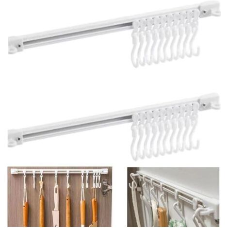 Lot de 2 crochets coulissants multifonctions blancs (40 cm/15,7 pouces), support mural adhésif pour cuisine, gain de place avec (1/5)