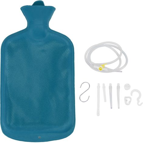 Kit de lavement 2L, poche à lavement, tuyau long, embouts réutilisables, débit d'eau contrôlé pour lavements détoxifiants et purifiants du côlon (bleu). (1/5)