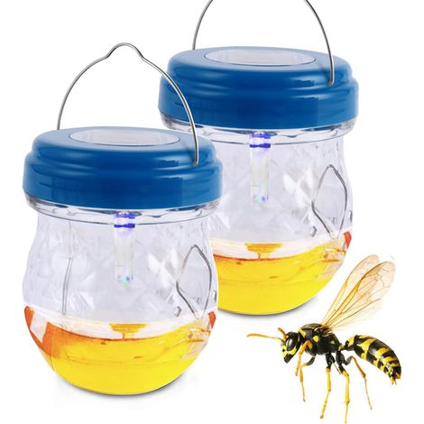 Solarbetriebene Wespenfalle für den Außenbereich, Fliegenfalle, Insektenfalle aus Kunststoff, Wespenvernichter für den Außenbereich, Fruchtfliegenfalle, zum Aufhängen auf Balkon und Garten (2 Stück, B (1/5)