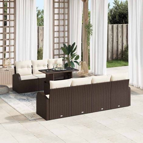 Conjunto de sofá de jardín 8 pcs Marrón Rattan de Poliéster vidaXL (1/5)