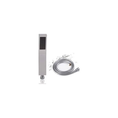 Pommeau de douche haute pression avec tuyau flexible 1,5 m, économie d'eau, design carré en inox, idéal pour salle de bain moderne (1/5)