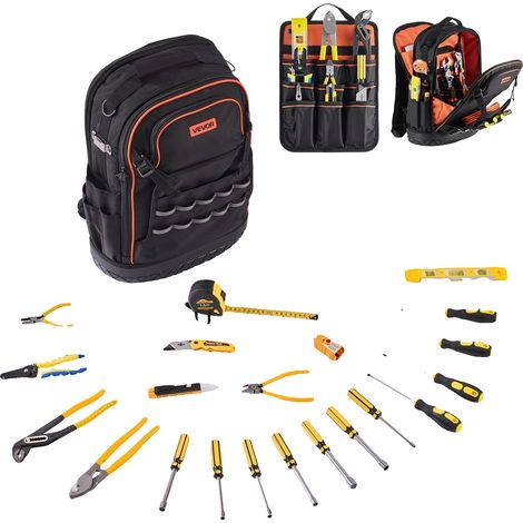 Mochila portaherramientas VEVOR, 56 bolsillos, organizador resistente, compartimento portátil, base moldeada, tipo alto, con herramientas (1/2)