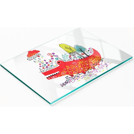 Tablero de vidrio elegante y duradero con estampado de cocodrilo colorido de 80x52 cm. (1/5)