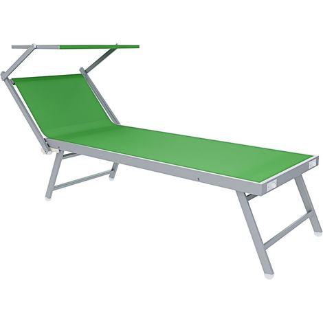 Lettino Verde Prendisole Pieghevole Professionale In Alluminio E Tessuto Textilene Tettuccio Orientabile Tettino Parasole Sdraio Prendi Sole Mare Spiaggia Piscina Giardino 182 x 60 x 38 cm