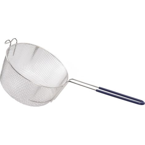 Panier à friture en acier inoxydable avec long manche, filet à friture réutilisable et résistant à la rouille pour poisson, nuggets de poulet, poignée en caoutchouc (1/5)