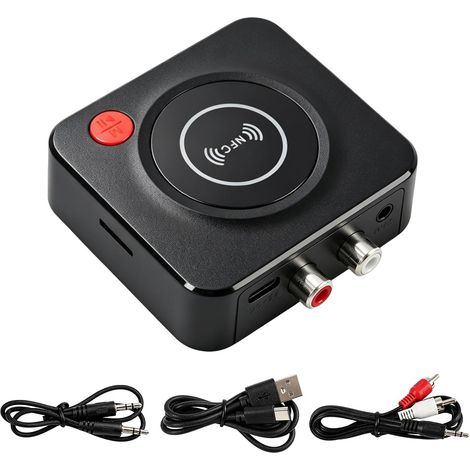 Récepteur Bluetooth 5.1, Adaptateur Bluetooth RCA et Jack 3,5 mm, Adaptateur Audio Stéréo HiFi sans Fil Chaîne HiFi Home Cinéma Enceinte Voiture, Récepteur AUX Mode Bass, Portée 30 m Smartphone PC TV (1/5)