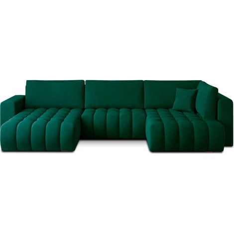 Sofá de esquina BONITA convertible 6 plazas verde oscuro tela – izquierda – 350x175cm (1/3)