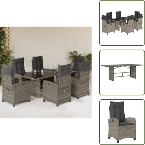 Cojines para sillas - vidaXL Set comedor jardín 7 pzas y cojines ratán sintético gris - Ratán sintético