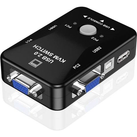 Commutateur KVM USB 2 ports pour partager écran, clavier, souris et périphériques USB entre 2 ordinateurs (1/5)