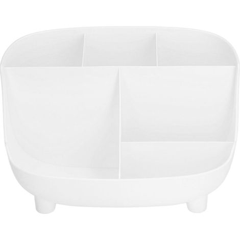Boîte de rangement bureau multifonction légère pratique antidérapante résistante à l'usure en plastique blanc, organisateur compact pour fournitures et accessoires. (1/5)
