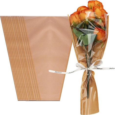 Papel de regalo para ramos de flores, 50 hojas de papel kraft + tapa de plástico transparente (45,4 x 25,9 x 10 cm) (1/5)