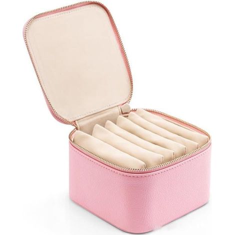 Boîte à bijoux de voyage, organisateur de bijoux moderne à 6 compartiments, petit rangement élégant pour boucles d'oreilles et colliers (1/5)
