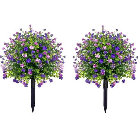 Topiaire de camélia artificiel résistant aux UV – avec tuteur – pour porte d'entrée et jardin de porche – 2 pièces – Violet (1/5)