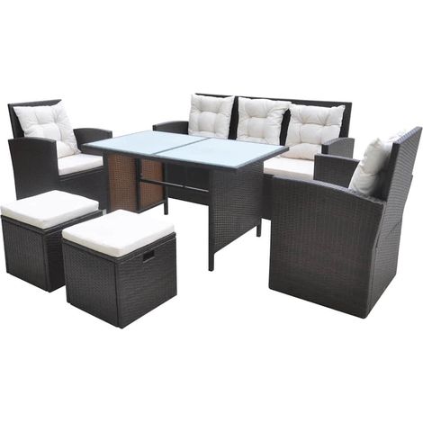Maison Exclusive - Set da Pranzo da Giardino 6 pz con Cuscini Polyrattan Marrone (1/5)