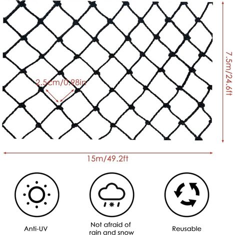 Filet Anti Oiseaux 7.5 x 15 m, Filet Protection Oiseaux, Jardin Filet Arbre Fruitier avec 10 Pcs Piquets de Jardin et 30 Pcs Attaches de Cable pour Plante, Arbre, Fruit, Légume, étang - Noir (1/5)