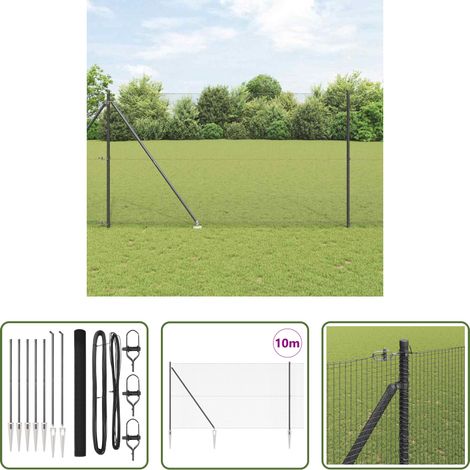 Außenzaun - Zaunpfosten Grau 10 x 1,5 m (16 x 16 mm Gitter) Stahl und PVC (1/5)